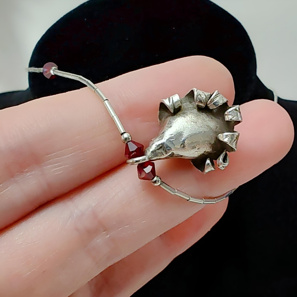 Southwestern Sterling Squash Blossom Liquid Silver Red Crystal Bead Necklace 16" - Picture 7 of 14